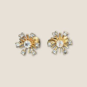 Avon Vintage Starburst Clip-On Earrings Crystal Gold-Tone Retro Jewelry